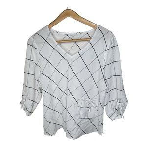 Habitat Clothes Crinkle Fabric Top Size XL Ruched 3/4 Sleeves Pocket White